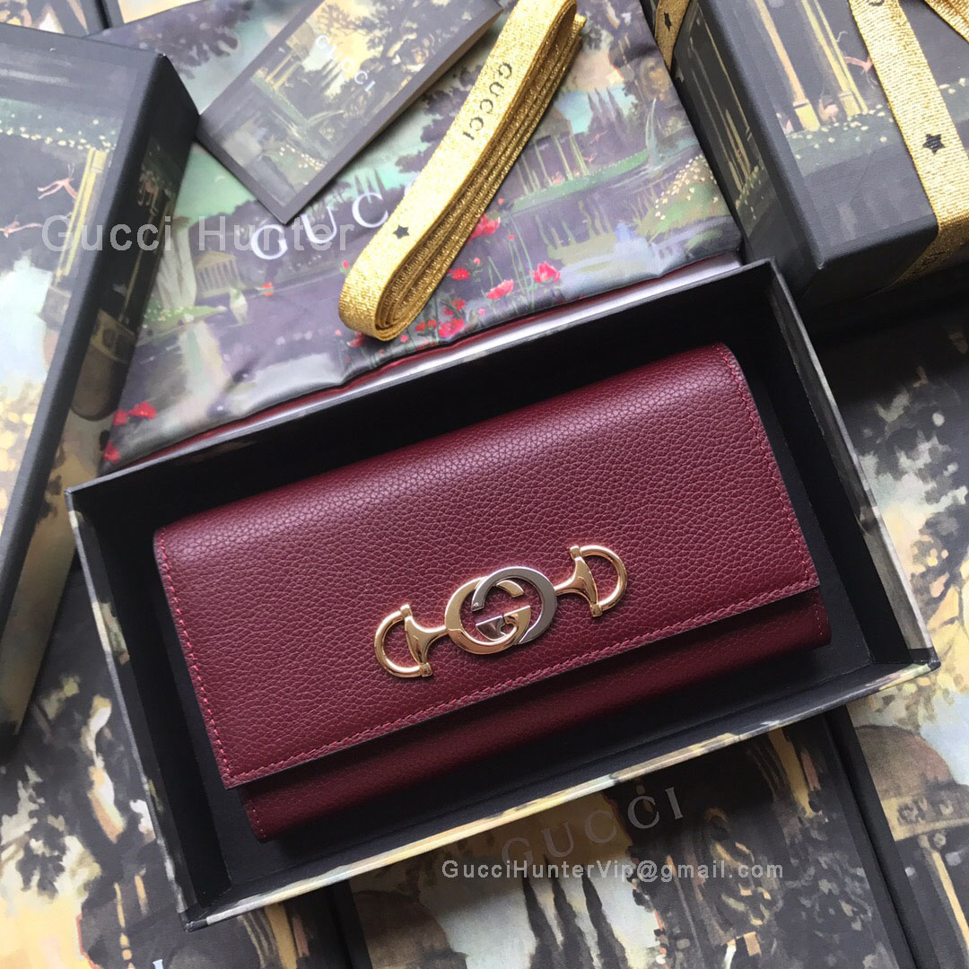 Gucci Zumi Grainy Leather Continental Wallet Burgundy 573612